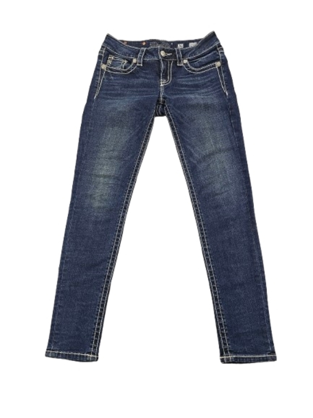 Miss Me Ankle Skinny Womens 26 Denim Blue Jeans Contrast Stitching Embellished